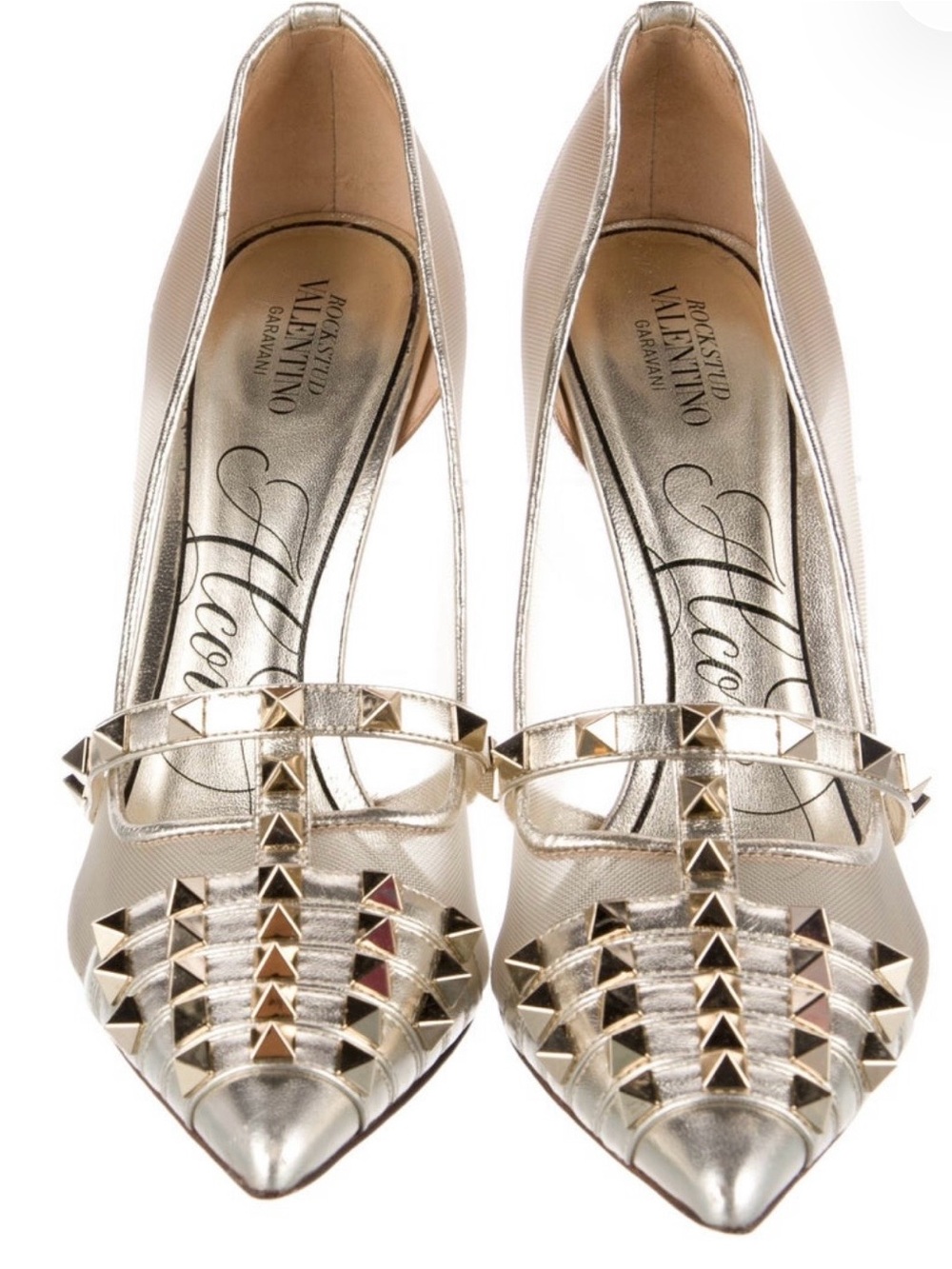 Valentino Garavani Metallic Gold Rockstud Pointed Toe Flats